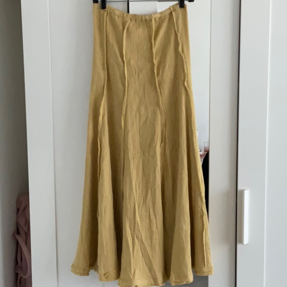 Free People Yellow Pleated A-Line Maxi Skirt